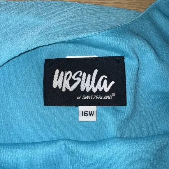 VTG 80s Ursula of Switzerland Mother Of Bride 16w Aqua Gown Tiered Sleeveless - Picture 5 of 9